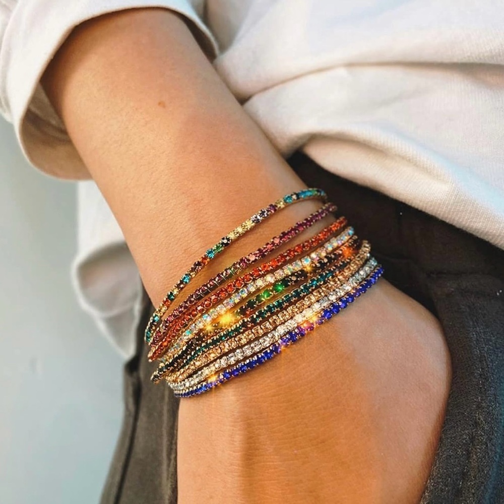 Crystal Tennis Bracelet Beaded Stretch Strand Stacked Bracelet Fashion Gifts NWT - Picture 4 of 5